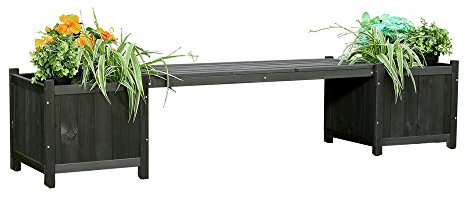 2 in1 panchina da giardino nero + 2 cisterna di fiori legno panca da giardino fioriera in legno