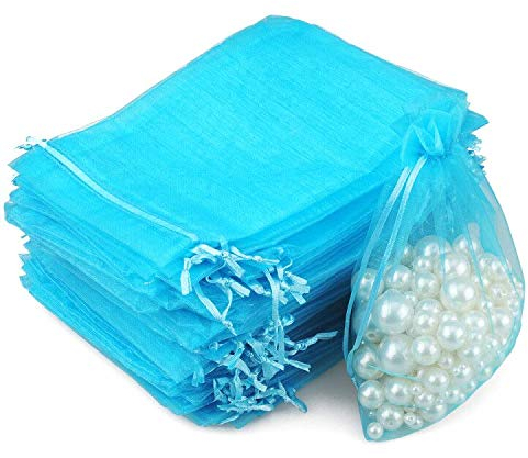 G2PLUS 100 Stück Blau Organzasäckchen, 13x18 CM Groß Geschenk Organzabeutel, Hochzeit Organza-Beutelchen mit Kordelzug Sie als Hochzeit Bonbonsbeutel, Schmuckbeutel, Geschenkbeutel