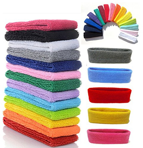 Yeshan 12 Packs Wicking Stretchy Athletic Sweatband/Sport Headbands/Head wrap/Yoga Headband/Head Scarf/Best Looking Hairband for Sports or Fashion,Towel Material