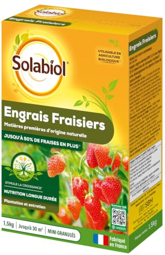 SOLABIOL Engrais Fraisiers & Petits Fruits - Jusqu'à 30m² - 1,5kg | Stimulateur de Croissance - Nutrition Longue Durée - +50% de Fraises - Utilisable en Agriculture Biologique - SOFRAY15