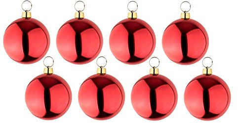 your castle 8 große Weihnachtskugeln Christbaumkugel rot glänzend 25 cm Durchmesser. Für Innen und wetterfest für Aussen.Mit Stahlring zur wiederverwendbaren Befestigung