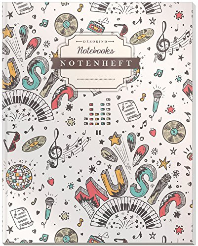 DÉKOKIND Notenheft | DIN A4, 64 Seiten, 12 Notensysteme pro Seite, Inhaltsverzeichnis, Vintage Softcover | Dickes Notenbuch | Motiv: Musikmuster