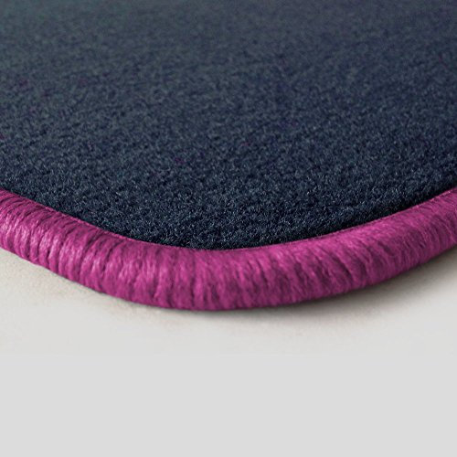 Autoteppich Stylers ATSQ312_005016 Passgenaue Velours-Fußmatten Dunkelblau mit Randfarbe Pink