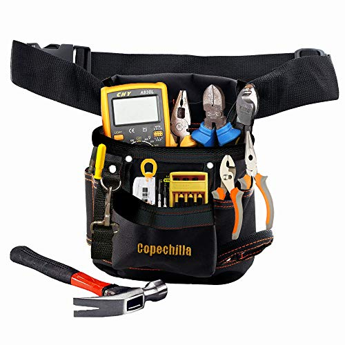 Copechilla Tool Bag Black with Adjustable Belt,Wear Resistant and Professional,Tool pocketpouch Belt Oxford Canvas Material Thickened, for Electricians, Technicians