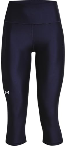 Under Armour Womens HeatGear Armour High Waisted Pocketed No-Slip Capri , Midnight Navy (410)/White , X-Small