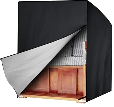 Awnic Strandkorb Schutzhülle Winterfest, Strandkorbhülle 2 Sitze Wasserdicht, Abdeckhauben für Strandkörbe, Abdeckung Strandkorb Winterfest 420D Oxford-Gewebe L135×B105×H175/140cm