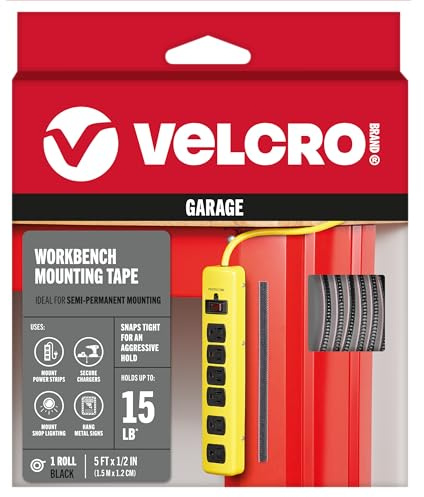 VELCRO Brand Workbench Foam Mounting Tape with Snap Locking | Garage Organization Indoor or Outdoor | 10ft Total, 5ft Closure, 1/2 Wide, Black