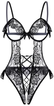 Satohom Nuisette Dentelle Femme Noël Christmas Tenu Sexy Coquin Ouverte Vetements De Nuit Lingerie Licou en Dentelle Chic ÉRotique Body Femmes Sous-vêtements Babydoll