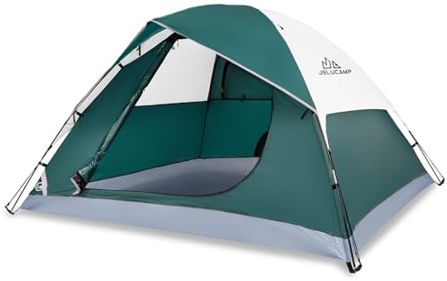JELUCAMP 4 Personen Kuppelzelte für Camping, wasserdicht, leicht, tragbar, Rucksackzelt, klein, einfach aufzubauen, Outdoor-Camping, Wandern, Zelt für Erwachsene, Dunkelgrün