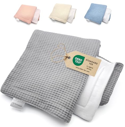 TSCHAMLER® Babydecke für Winter – kuschelig & wärmend aus Fleece und Waffelpique, Oeko-TEX® geprüft, Baby Decke in hochwertige Geschenkverpackung, Kinderwagendecke – Grau