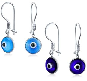 Spiritueller Schutz Runde Mehrfarbig Weiß Rosa Blau Nazar Böser Blick Hängeohrringe Für Frauen Teenager Murano Glas .925 Sterlingsilber Draht Französischer Haken Hergestellt In Der Türkei