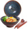 Auanlay Lot de 2 Bols à Ramen en Céramique avec Cuillères et Baguettes 1200 ml (Queue de Paon)