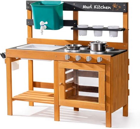 ROBUD Mud Kitchen for Kids Outdoor, Wooden Outdoor Play Kitchen, Kids Mud Kitchen with Removable Sink & Faucet, Monteeori Toys for Children Ages 3+ Years, WG426