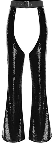 Oyolan Femme Pantalon Chaps Costume Cowgirl Cowboy Western Paillette Pantalon Evasée Halloween Fête Carnaval Noir L