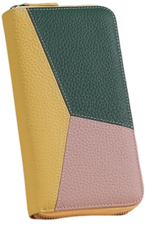 Wsdsgz Portafoglio da donna a fisarmonica con blocco e scomparti multipli per carte di credito per una conservazione sicura con cerniera per donne in pelle lunga, Giallo limone