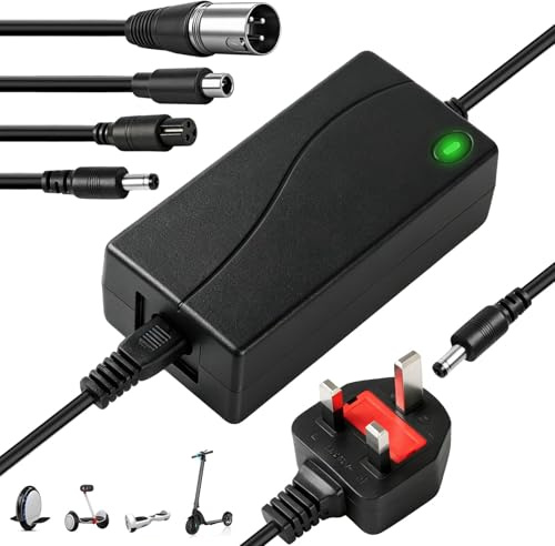 42V 2A Electric Scooter Charger for 36V Li-ion Battery with 4 Cables | 3Pin UK Fast Charging Charger for Xiaomi M365 Pro 1S Ninebot Mobility Scooter Hoverboard Unicycle Electric Bike