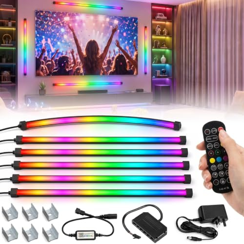 LED Strips for Acoustic Wall Panels - 6x90cm LED Wall Panel Lights Black, Music Sync, Multiple Lighting Modes, RGB Neon LED Strips Lights with Remote Control, for Living Rooms, Cabinets, and Stairwell