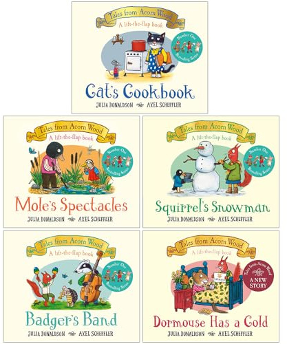 Julia Donaldson Tales From Acorn Wood Series Collection 5 Books Set (Cat's Cookbook, Squirrel's Snowman, Mole's Spectacles, Badger's Band & Dormouse Has a Cold)