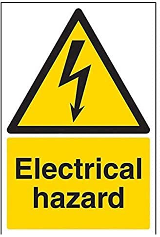 V Safety Electrical Hazard Warning Sign - Portrait - 200mm x 300mm - Self Adhesive Vinyl Black/Yellow