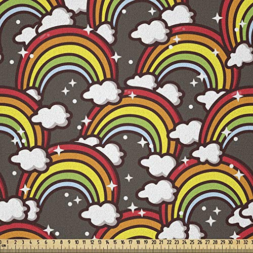 ABAKUHAUS Regenbogen Stoff als Meterware, Bunter magischer Himmel, Microfaser Stoff für Dekoratives Basteln, 1M (230x100cm), Mehrfarbig