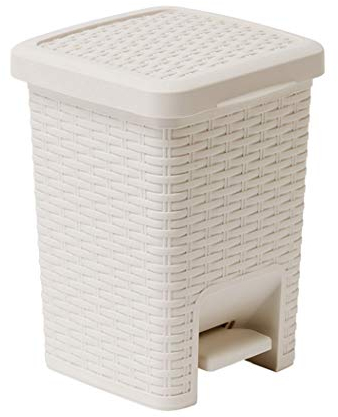 Addis 518145 Rattan Effect Square Bathroom Pedal Waste Trash Bin, 6 Litre, Cream, Calico Linen