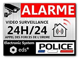 8 Aufkleber Alarm Video Überwachung gebürsteter Aluminium-Effekt für Haus, Gebäude, Gewerbe, Garage, Videoüberwachung, professionelle Qualität (Aluminium Polizei)