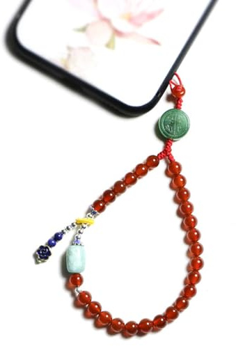 Hemobllo Red Agate Jade Mobile Phone Chain Vintage Style Short Lanyard Phone Bracelet Strap Lightweight Adjustable for Daily Use and Outdoor Activities