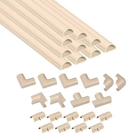 D-Line 30x15mm Kabelkanal 4m Multipack, halbrundes Profil, Selbstklebende Kabelabdeckung, überstreichbar, Kabelmanagement – 10 x 30mm (B) x 15mm (H) x 40cm Länge und Zubehör – Magnolia