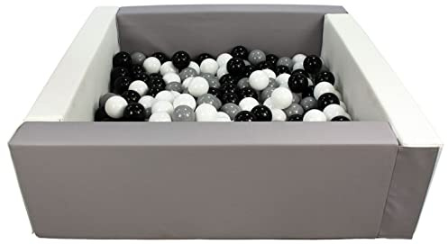 Velinda Bällebad Bällepool Bällebecken Spielbecken Kinderpool quadratisch 200 Bälle (Farbe des Pools/der Bälle: weiß, grau/schwarz, weiß, grau)
