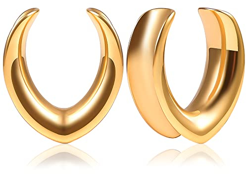 Vankula Ohr Flesh Tunnel Saddles Plug Minimalist Edelstahl für Gestreckte Expander Ohrpiercing 12mm(1/2) Gold