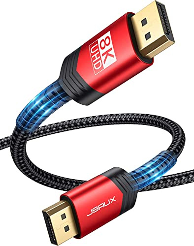 JSAUX DisplayPort Kabel 1.4 1m, 32.4 Gbps High Speed DP 1.4 8K@60Hz HDR, 4K@144Hz/120Hz, 2K@240Hz 165Hz 144Hz DSC 1.2, 3D Kompatibel mit FreeSync und G-Sync Gaming Monitor Grafikkarte Laptop TV -Rot