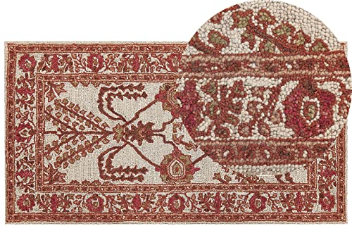 Beliani Alfombra de Lana Naranja Beige marrón Rojo 80 x 150 cm Oriental a Mano Adilcevaz