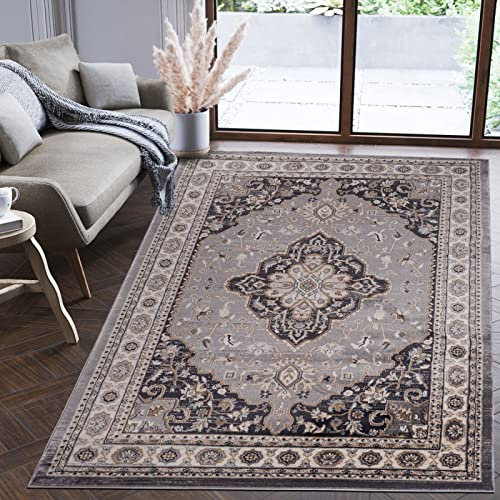 Mazovia Orientalisch Teppich - Traditioneller Teppich für Wohnzimmer, Esszimmer - Orient Teppiche Ornament - ÖKO-TEX Wohnzimmerteppich Grau - 140 x 200 cm