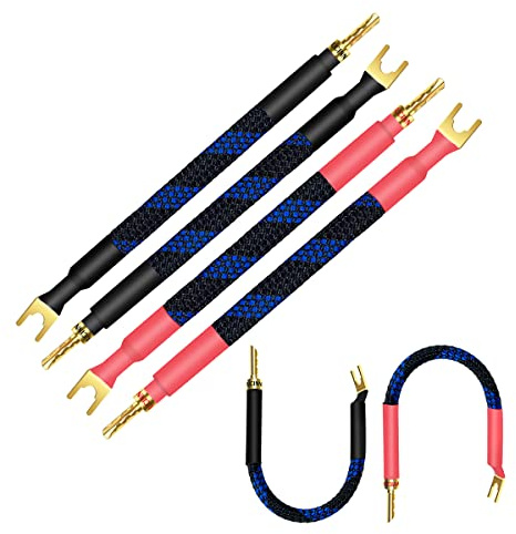 VVFLED BFA Speaker Jumper Cables with Banana Plugs, 4 Pack 20cm/7.8” BFA to Y Plug Bi-Wire HiFi Speaker Cable Bridge, 11AWG Gold Plated Spade for Home Theater