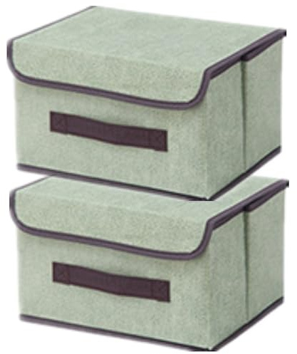 NCRGB 2 Stück Stoff Faltbare Aufbewahrungsboxen mit Deckel 26×19×16cm,Stoffaufbewahrungsbehälter mit Deckel,Kleiderschrank Organizer für Kleideraufbewahrung,Raumorganisation-Hellgrün