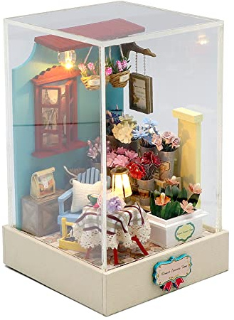 DIY Street Corner Shop Puppenhaus mit Staubschutz und LED-Licht, handgefertigtes Miniatur-Puppenhaus-Set, Maßstab 1:24, kreatives Handwerk, Heimdekoration, Geschenk für Teenager, Kinder (Blumenladen)