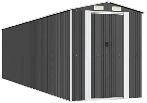 vidaXL Galvanized Steel Garden Shed - Spacious Outdoor Storage with Ventilation, Slide Gate and Easy Assembly - Room for Garden Tools, Pool Equipment, Anthracite Grey