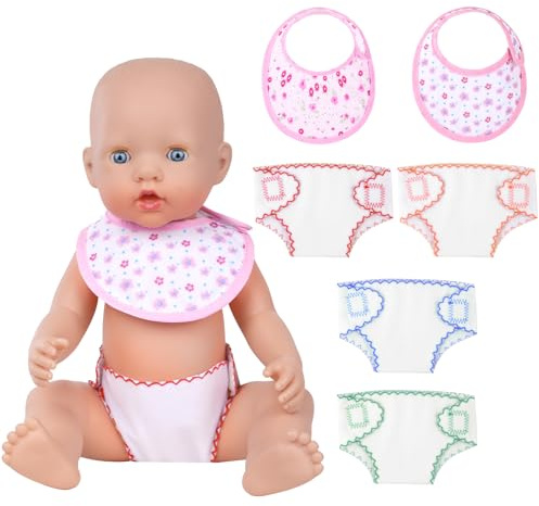 Aolso Accesorios para Muñecas,Juego de Baberos y Pañales para Muñecas,Accesorios para 12-16 Muñecos,Juego de Alimentación para Muñecas,Pañales Autoadhesivos para Muñecas,Juguetes de rol para Niños