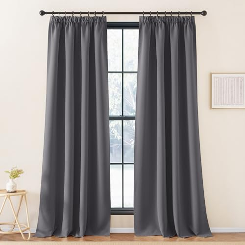 KGORGE Thermovorhang Kälteschutz Kräuselband Thermo Gardinen Blickdichte Vorhänge 240 x 140 cm(HxB) Grau Blickdicht Verdunklungsvorhänge Blackout Curtains for Living Room