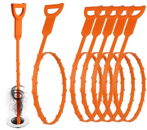 6 Pack Drain Snake Hair Remover Tool - Reusable Plumbing Unblocker for Kitchen, Bathroom, Shower, Toilet and Sink