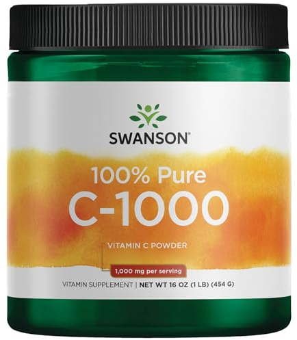 Swanson, Vitamin C Powder Pulver, 454 gramm, 1000mg Vitamin C je Dosis, Geschmacksneutral, Glutenfrei, Sojafrei, GMO frei