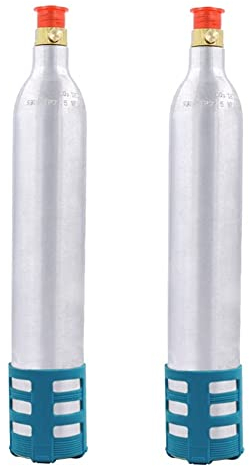 Lisher 2 x 0.6L Soda Maker Refillable Soda CO2 Cylinder Accessory for Soda Machines, Blue + Silver
