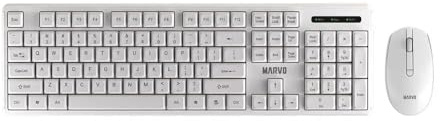 MARVO WS005-WH Kabelloses Tastatur-Maus-Set, Gaming & Büro, Englisches QWERTY-Layout, 1600 DPI Maus, Membrantastatur, Weiß