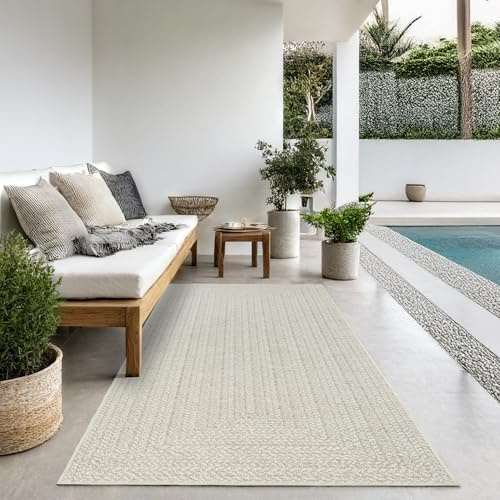 the carpet Kansas Outdoor Teppich – Wetterfester Indoor & Outdoor Teppich im Jute-Look für Balkon, Terrasse, Garten, Wohnzimmer & Esszimmer, pflegeleicht und UV-beständig, Creme, ca. 60 x 180 cm
