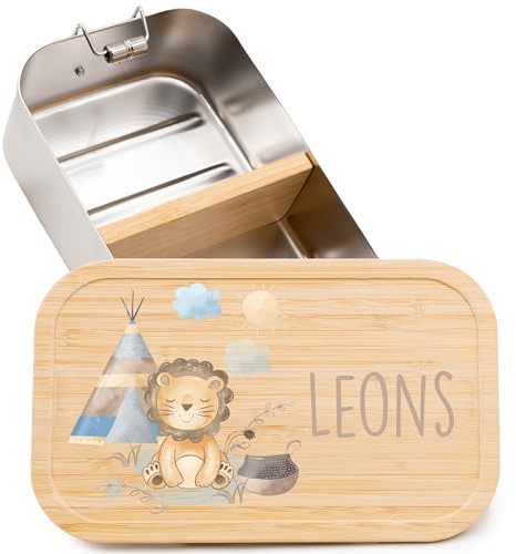 Kidsmood - Brotdose personalisiert mit Namen – Edelstahl Lunchbox mit Fächern für Kindergarten, Schule & Büro mit liebevollem Reh – Geschenk zur Einschulung für Kinder & Mädchen (750ml)