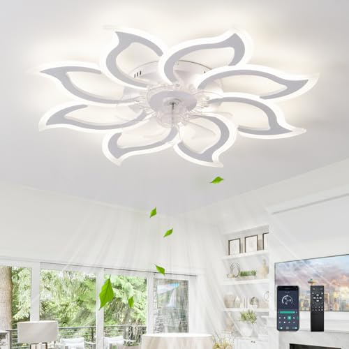 Reversibile Ventilatore A Soffitto Con Luce E Telecomando, Lampadario Con Ventilatore Silenzioso LED 94 Cm, Plafoniera Con Ventilatore Con Motore DC 6 Velocità Per Camera Da Letto Soggiorno-White