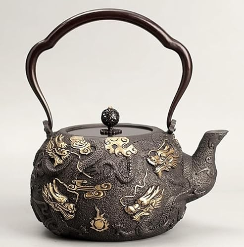 Klassischer Teekessel, Gusseisen-Teekanne, japanischer Tetsubin-Teekessel, Gusseisen-Teekannen mit Isoliergriff, for losen Tee und Teebeutel, Schwarz, 1200 ml (Farbe: Schwarz3)