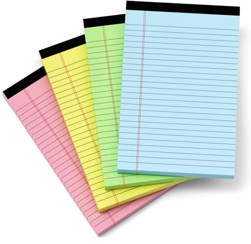 Kleine farbige Notizblöcke, 12,7 x 20,3 cm, 4 Stück, farbige Notizblöcke, 12,7 x 20,3 cm, liniertes Papier, 12,7 x 20,3 cm, liniertes Papier, 30 Blatt pro Blöcke Papier