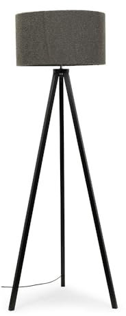 ValueLights | Large Black Wood Tripod Design Floor Lamp with a Charcoal Grey Boucle Shade | Floor Lamps, Home Décor & Improvement Essential | Included LED Bulb