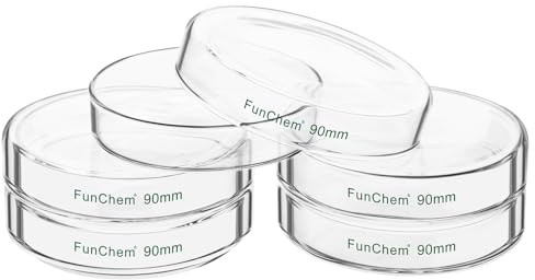 FunChem Lot de 5 boîtes de Pétri en verre avec couvercle, verre borosilicate, coupelles de culture cellulaire autoclavables, boîtes de Pétri de laboratoire, diamètre extérieur 90 mm